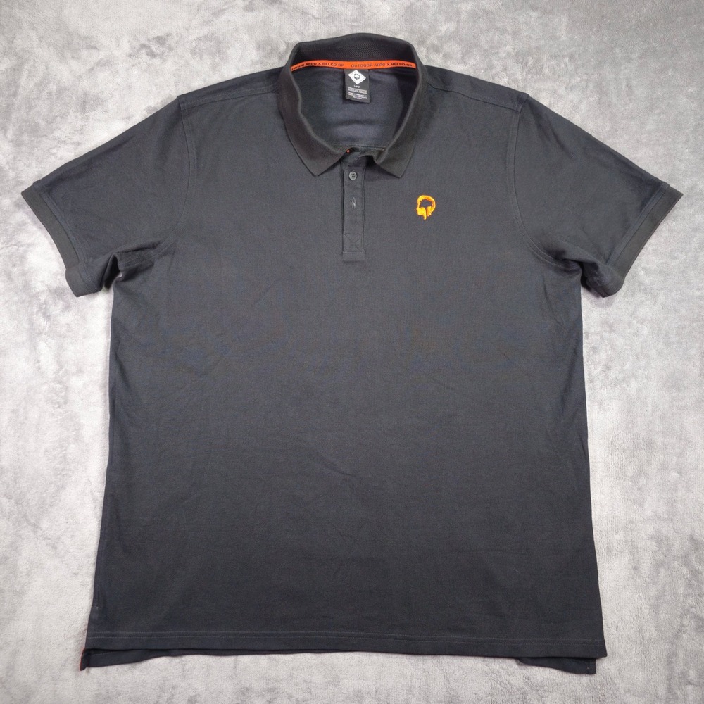 REI Co-op Polo Mens Large Black Outdoor Afro Collab Short Sleeve Pique Knit Logo